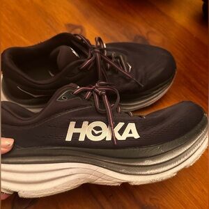 Hoka Bondi 8 Black and White Athletic Shoes 9 Wide